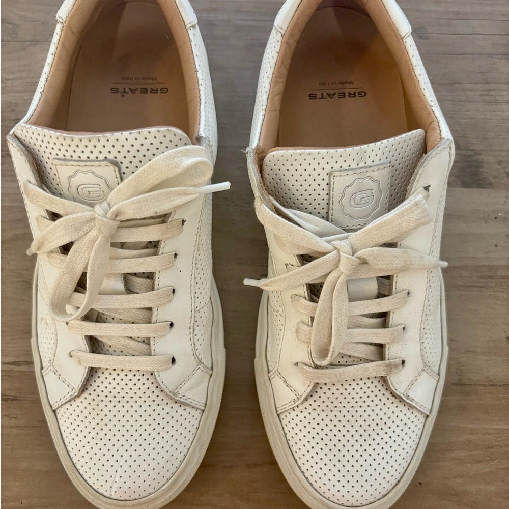 Women’s Greats White Perforated Lace-Up Sneakers